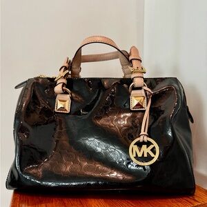 Michael Kors Black Signature Patent Leather Satchel